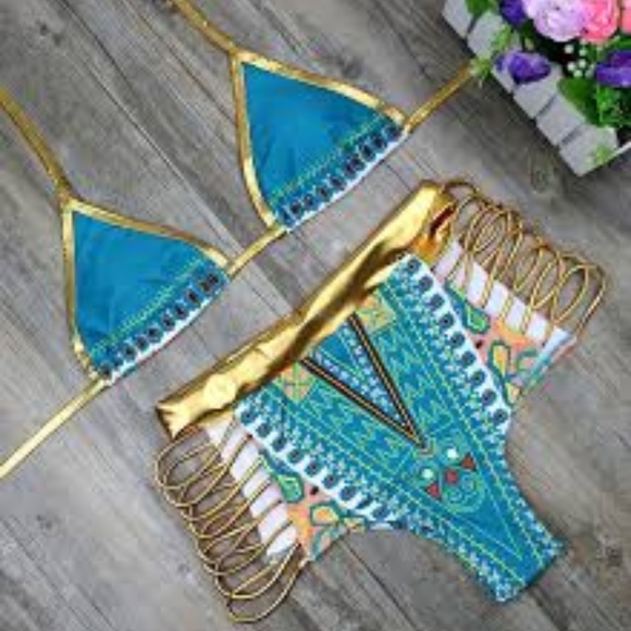 High Waist Cut Out Boho Aztec Luxe Bikini - Picture 2 of 8